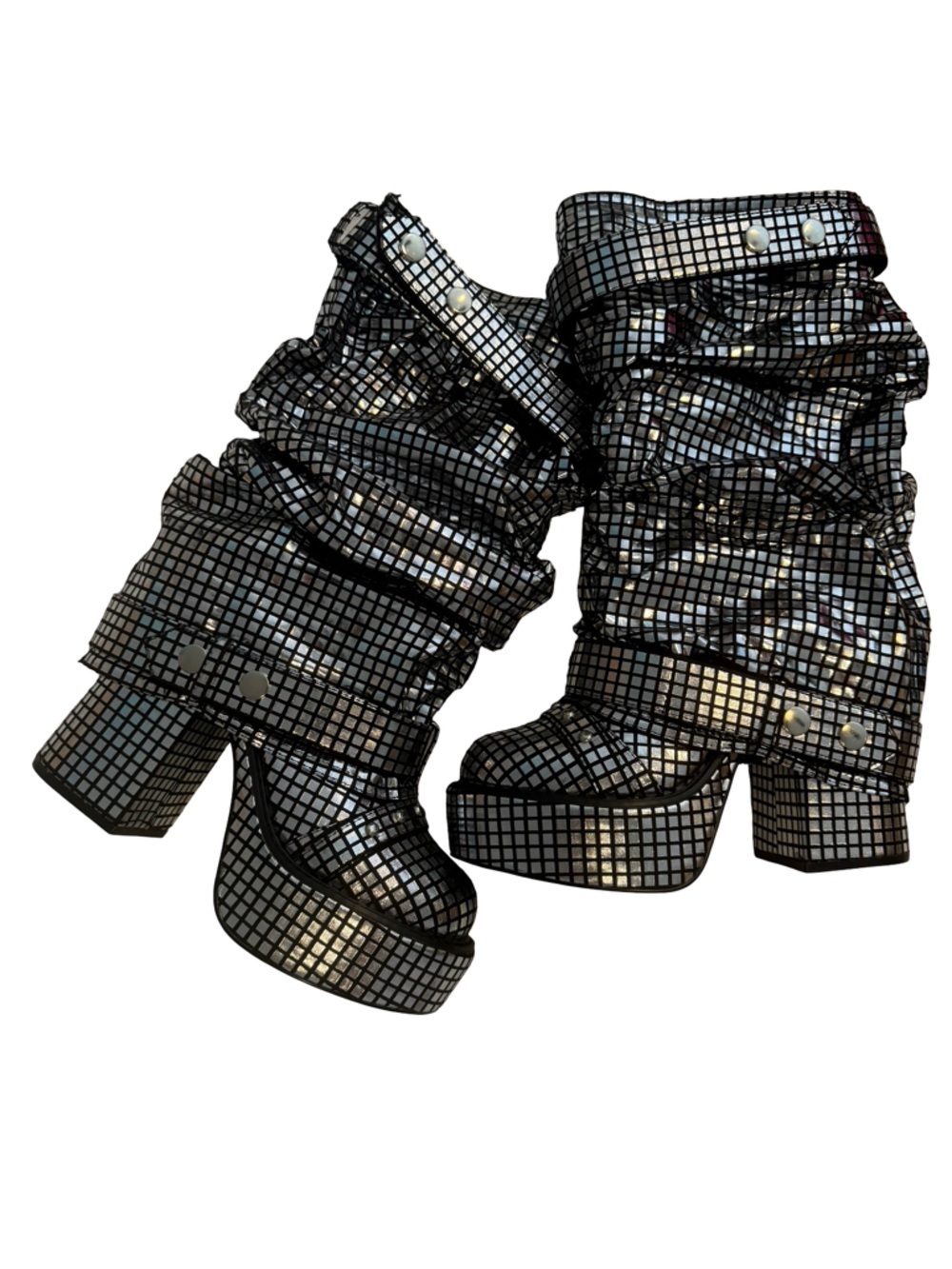 Silver Sequin Slouch Platform Mid-Calf Boots - Women - Picture 6 of 7